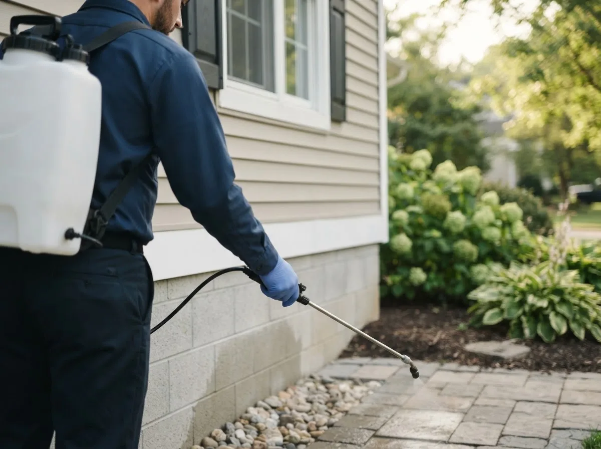 Pest control technician inspecting a home in Ellsworth, MN